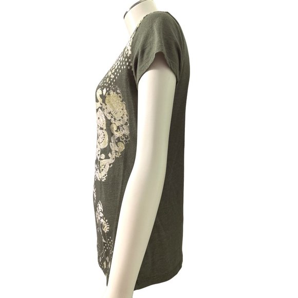 A.N.A. A New Approach Olive Green Y2K Grunge Short Sleeve Blouse Size PM - Picture 2 of 9